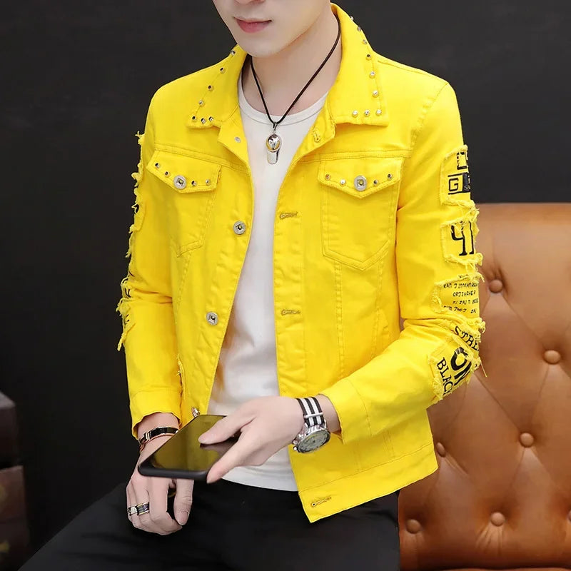 spring autumn New Men's Casual Cotton Denim Jacket Classic Style Fashion Slim Washed Retro Letter printing Jean Casual Coats