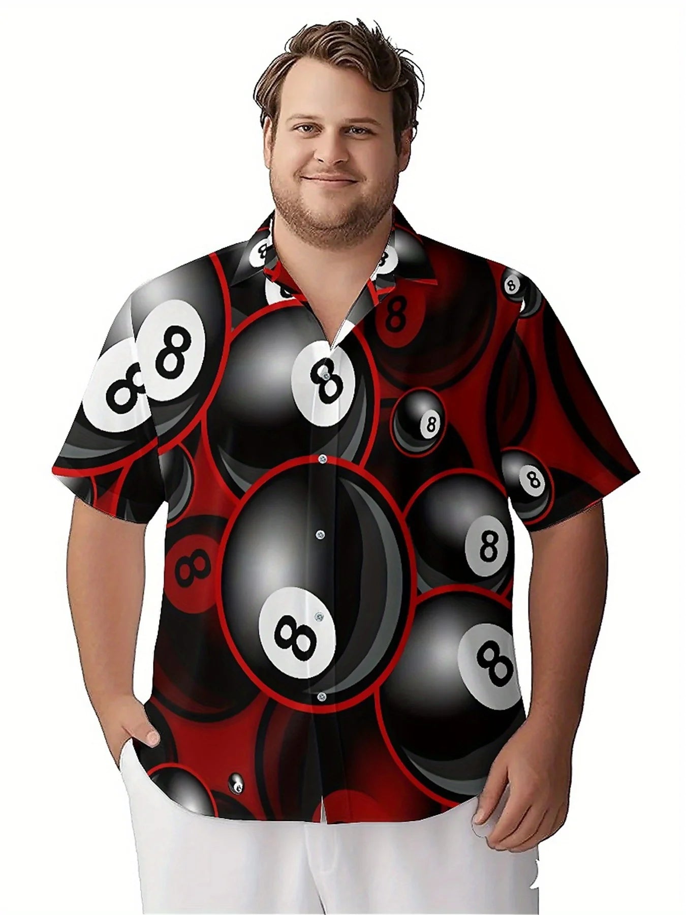 Men's Plus Size Hawaiian Shirts 8-number Billiard Theme pattern, Summer Casual Tops, Suitable for Outdoor and Party, Streetwear