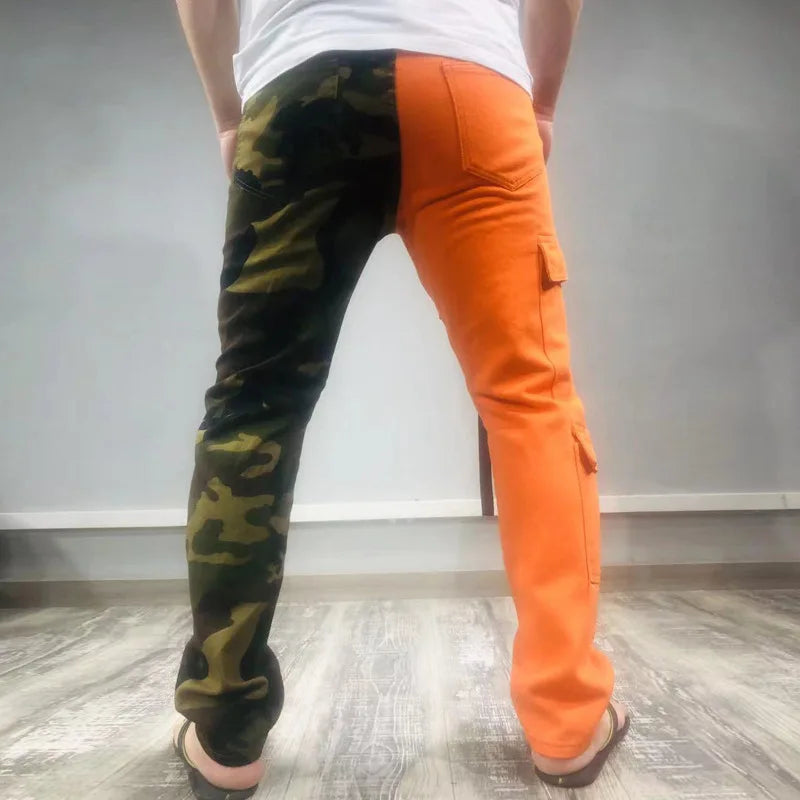 Techwear Style Men Patch Stitch Cargo Jeans Hip Hop Punk Goth Ripped Denim Trousers Vintage Skinny Jean Man Pants Pantalon Homme