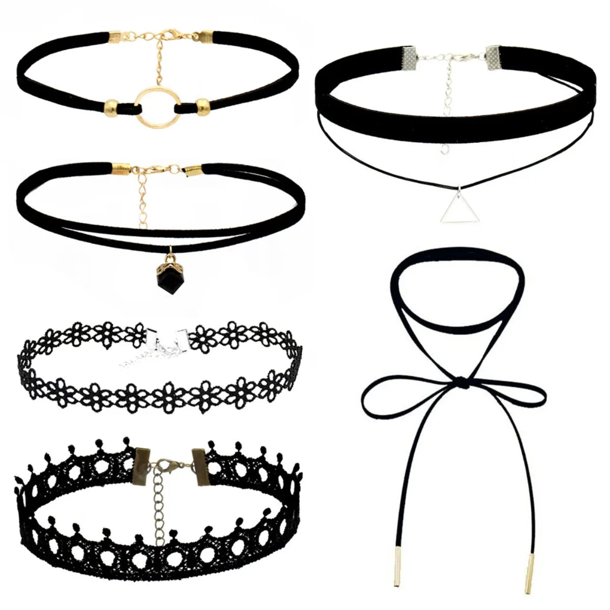 10PCS/Set Gothic Choker Necklaces Vintage Lace Layered PU Leather Collar Women's Halloween Gothic Neck Accessories
