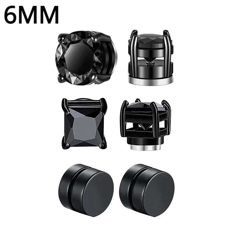 1Pairs Crystal Strong Magnetic Ear Stud Clip Earrings for Men Women, Punk Round Zircon Magnet Earrings Non Piercing Ear Jewelry