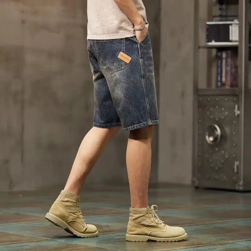 2025 New Denim Men's Slim-fitting Fashion Scratched Pants Trendy Brand Heavy Washed Five-point Pants Jeans Shorts for Man