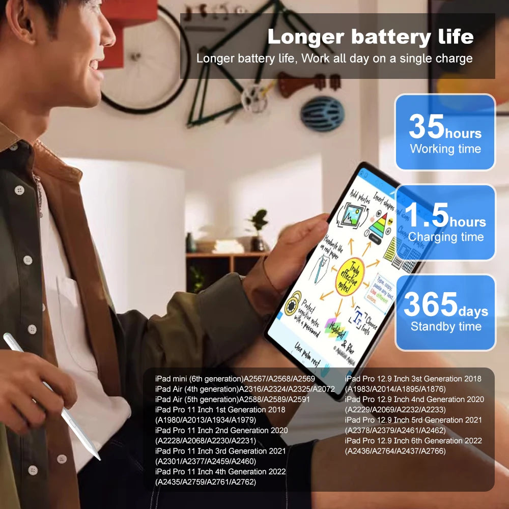For Apple Pencil 2 Wireless Charging iPad Pencil with Palm Rejection for Apple iPad 10 9 8 Mini 6 iPad Air5 4 iPad Pro 11 12.9