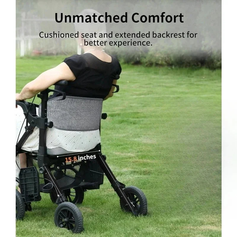 NEW Rollator Walkers for Seniors with Seat, Walker Wheelchair Combo, Adult Walkers All Terrain, 2 in 1 Rolling Walker Chair