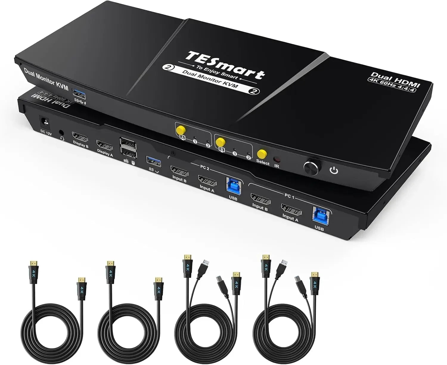USB 3.0 KVM Switch 2 Monitors 2 Computers 4K@60Hz, Dual Monitor KVM Switch