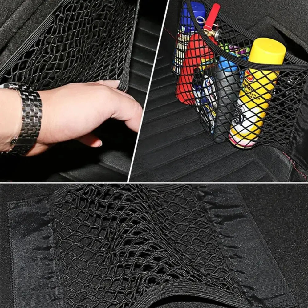 Car Back Rear Mesh Trunk Seat Elastic String Net Magic Sticker Universal Storage Bag Pocket Cage Auto Organizer Seat Back Bag