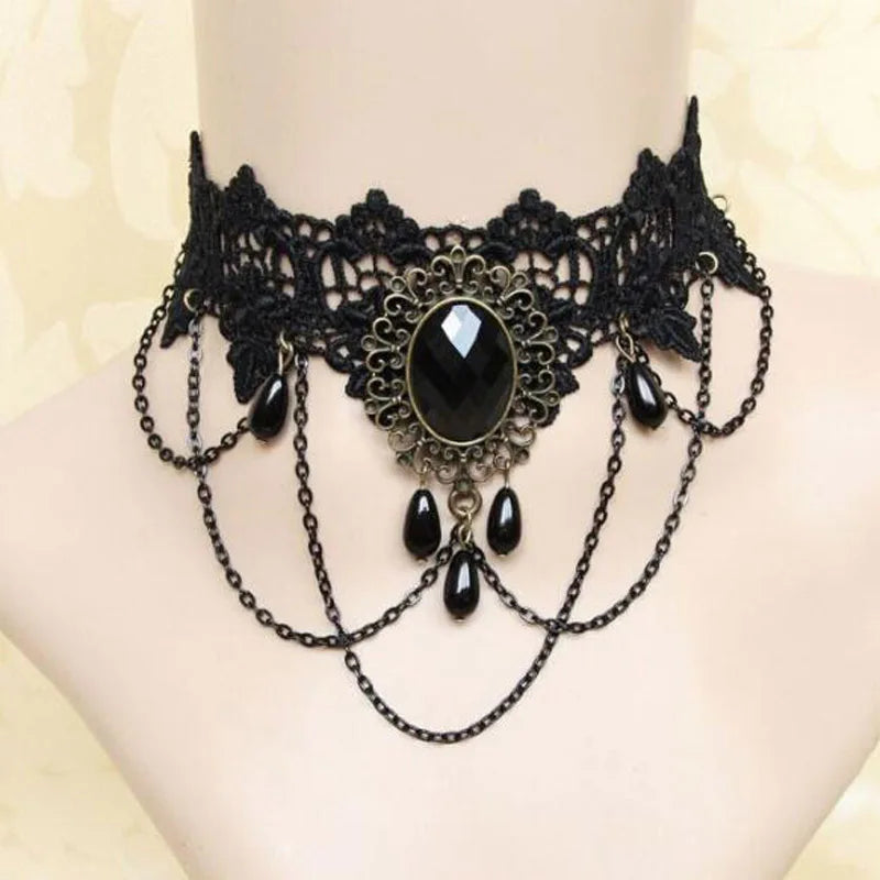 Lady Chokers Leaf Tassel Women Neck Jewelry Accessory Girl Lace Gothic Vintage Sexy Fashion Velvet Rose Beads Flower Necklace