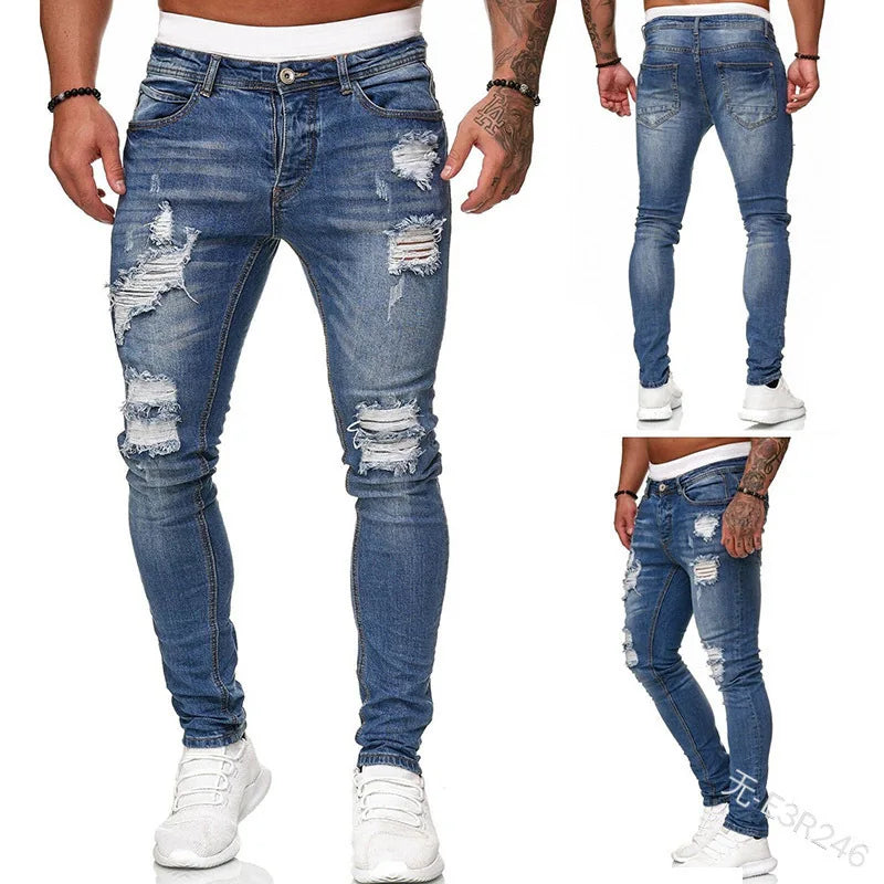 Mens Jeans Brands Straight Stretch Slim Jean Homme Pantalones Hombre Casual Pants Denim Trousers Baggy Jeans Black Blue
