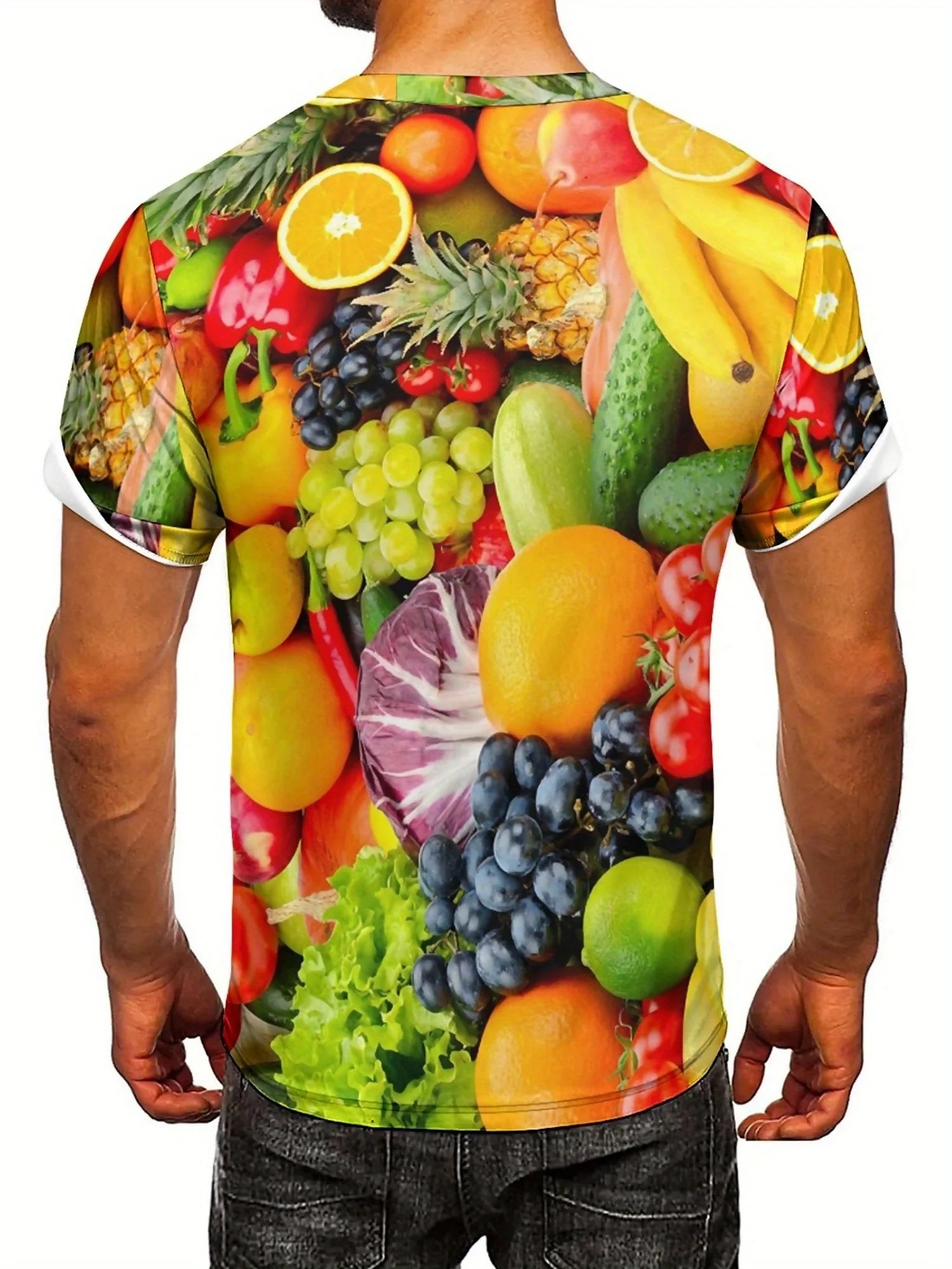 Spring Summer Casual T-shirt for Men, Fruit 3D Print Short Sleeve T-shirt, Soft and Comfortable Polyester Fiber tee