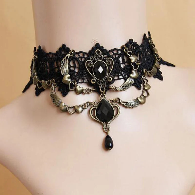Lady Chokers Leaf Tassel Women Neck Jewelry Accessory Girl Lace Gothic Vintage Sexy Fashion Velvet Rose Beads Flower Necklace