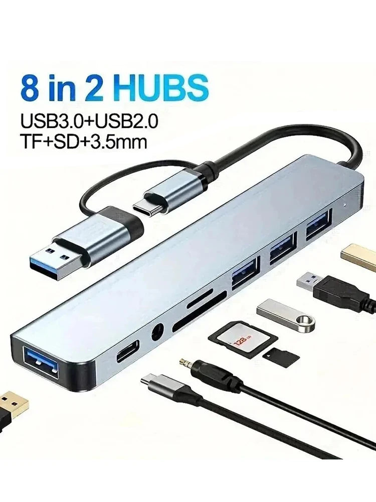 8 in 1 USB C Expander Hub Type-C Splitter Multiport Adapter Dock for Xiaomi Phone Tablet USB 3.0 with 4K DisplayPort