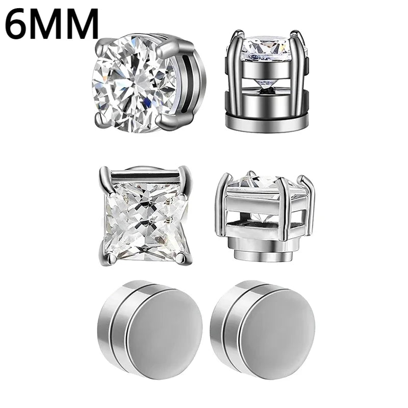 1Pairs Crystal Strong Magnetic Ear Stud Clip Earrings for Men Women, Punk Round Zircon Magnet Earrings Non Piercing Ear Jewelry