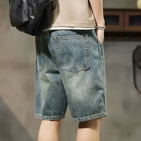 2025 New Denim Men's Slim-fitting Fashion Scratched Pants Trendy Brand Heavy Washed Five-point Pants Jeans Shorts for Man