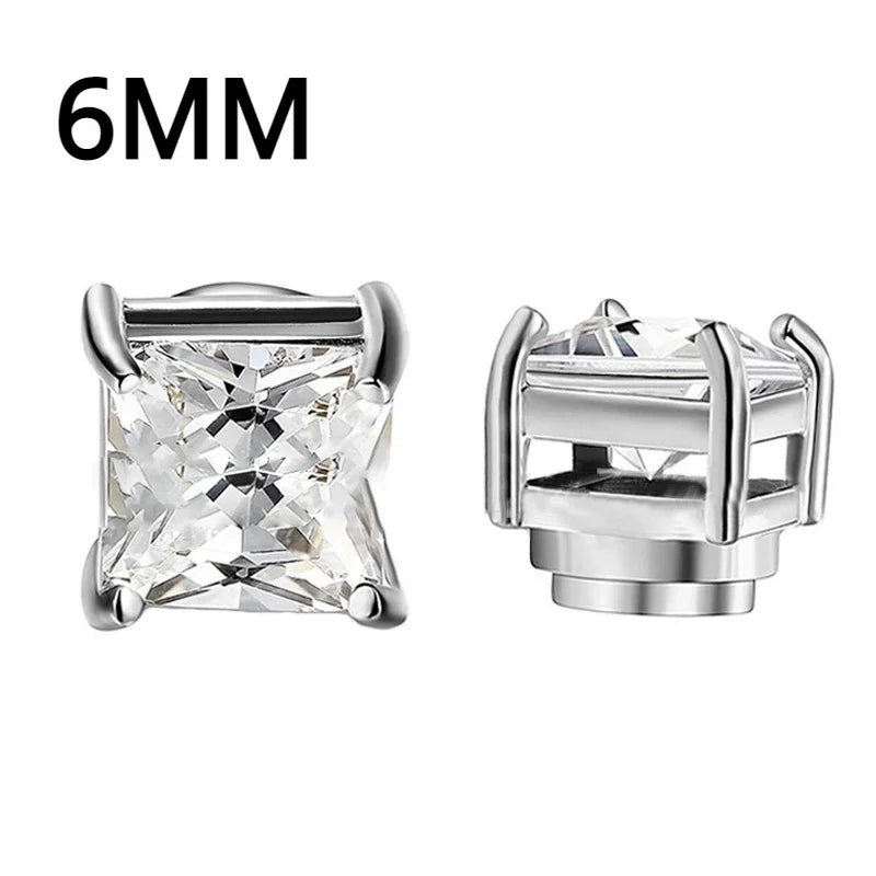 1Pairs Crystal Strong Magnetic Ear Stud Clip Earrings for Men Women, Punk Round Zircon Magnet Earrings Non Piercing Ear Jewelry