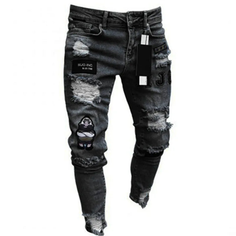 Mens Jeans Brands Straight Stretch Slim Jean Homme Pantalones Hombre Casual Pants Denim Trousers Baggy Jeans Black Blue