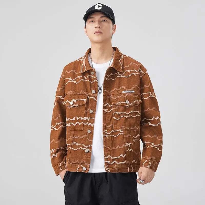 Vintage Loose-fit Denim Jacket for Men Streetwear Fashion American Western Cowboy Style Retro Loose Fit Jean Coat