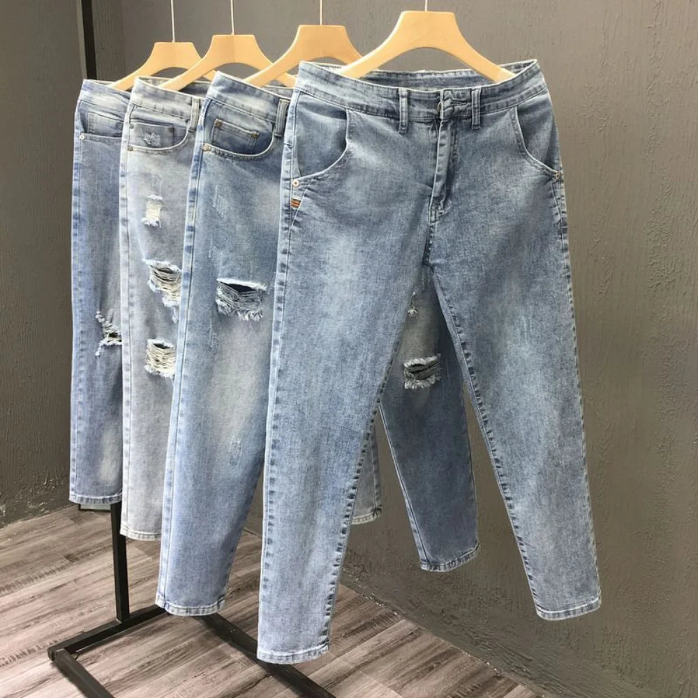 Mens Pants Zipper Stretch Jeans Casual Slim Fit Trousers Male Pencil Pants Denim Skinny Jeans for Men pantalon homme y2k