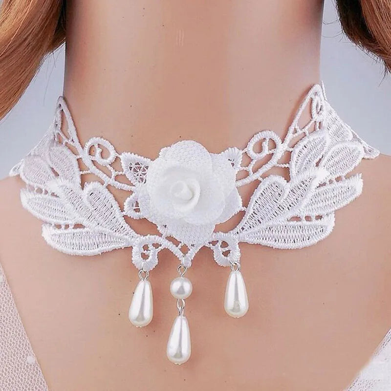 Lady Chokers Leaf Tassel Women Neck Jewelry Accessory Girl Lace Gothic Vintage Sexy Fashion Velvet Rose Beads Flower Necklace
