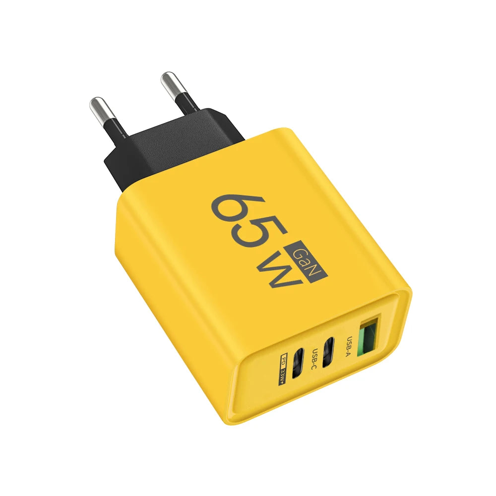 65W GaN USB Charger Type C PD 3 Ports Fast Charging Cellphone Adapter Quick Charge 3.0 For iPhone 16 15 Xiaomi 15 Samsung Huawei