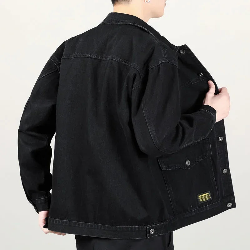 Spring Autumn New Fashion Men's Casual Trendy Multi Pocket Solid Color Denim Jacket Coat Loose Amaerican Jean Jacket  Male Tops