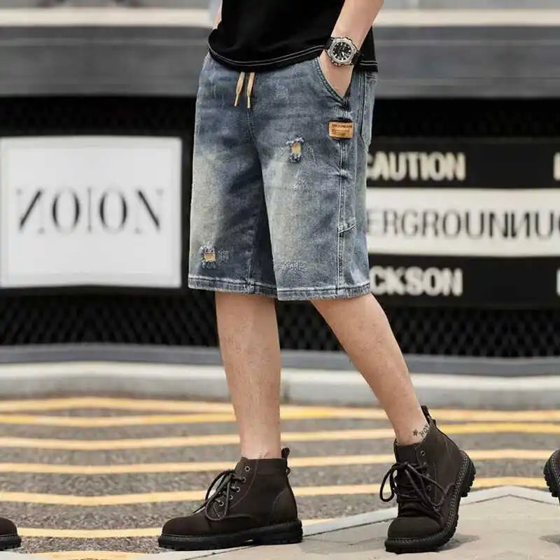 2025 New Denim Men's Slim-fitting Fashion Scratched Pants Trendy Brand Heavy Washed Five-point Pants Jeans Shorts for Man