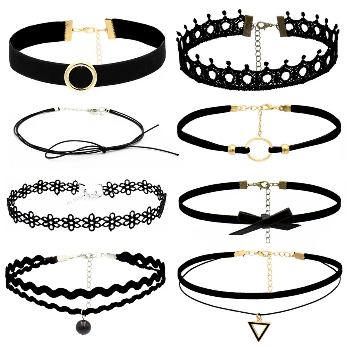 10PCS/Set Gothic Choker Necklaces Vintage Lace Layered PU Leather Collar Women's Halloween Gothic Neck Accessories
