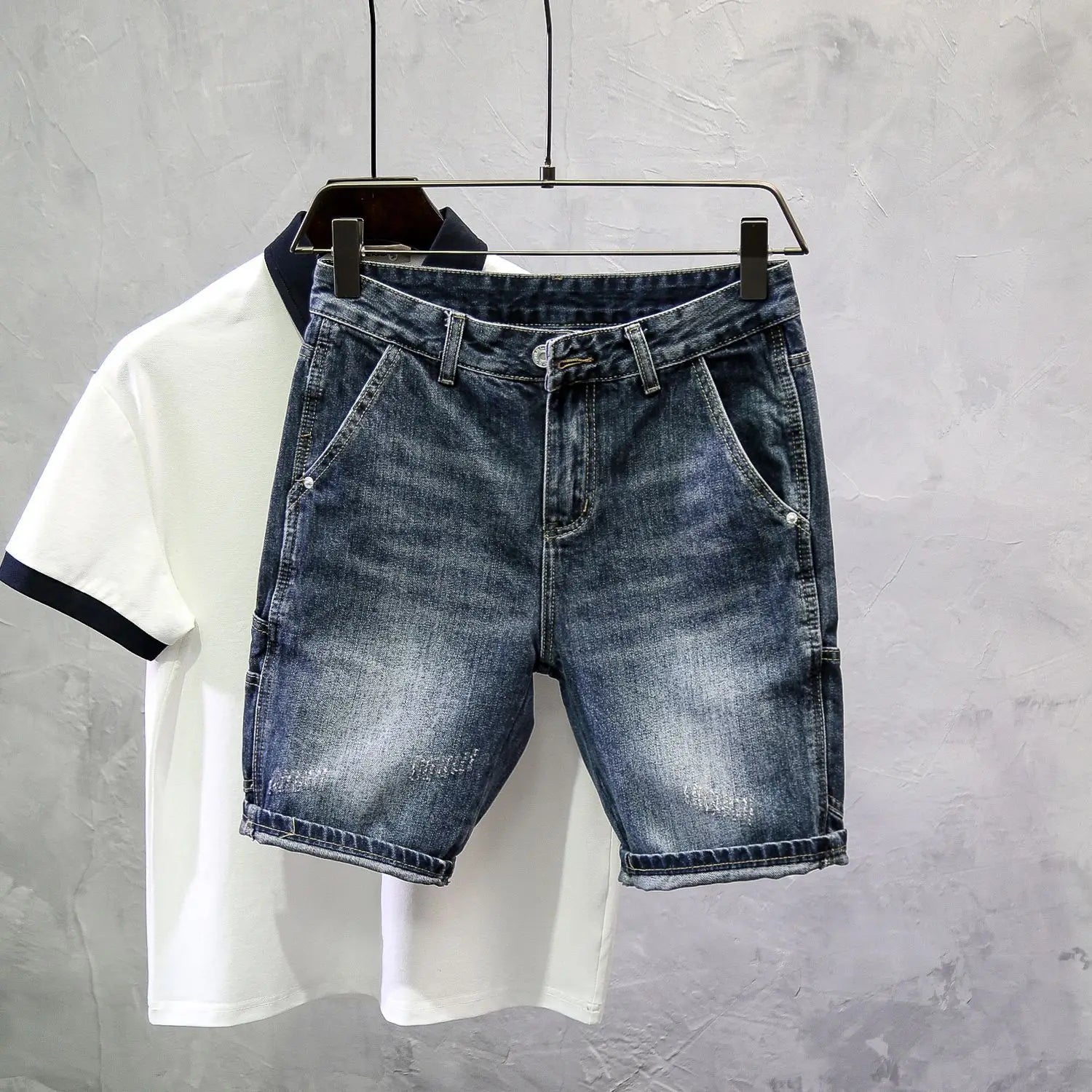 2025 New Denim Men's Slim-fitting Fashion Scratched Pants Trendy Brand Heavy Washed Five-point Pants Jeans Shorts for Man