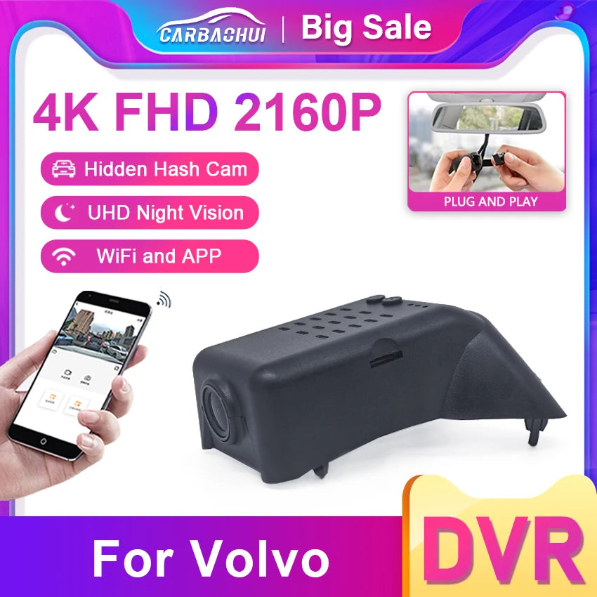 HD 4K Dash Cam DVR Ccamera for Volvo XC40 XC60 XC90 S60 V60 S90 V90 V40 S80 XC70 C40 Car Dvr UHD Mini Camera WiFi Video Recorder
